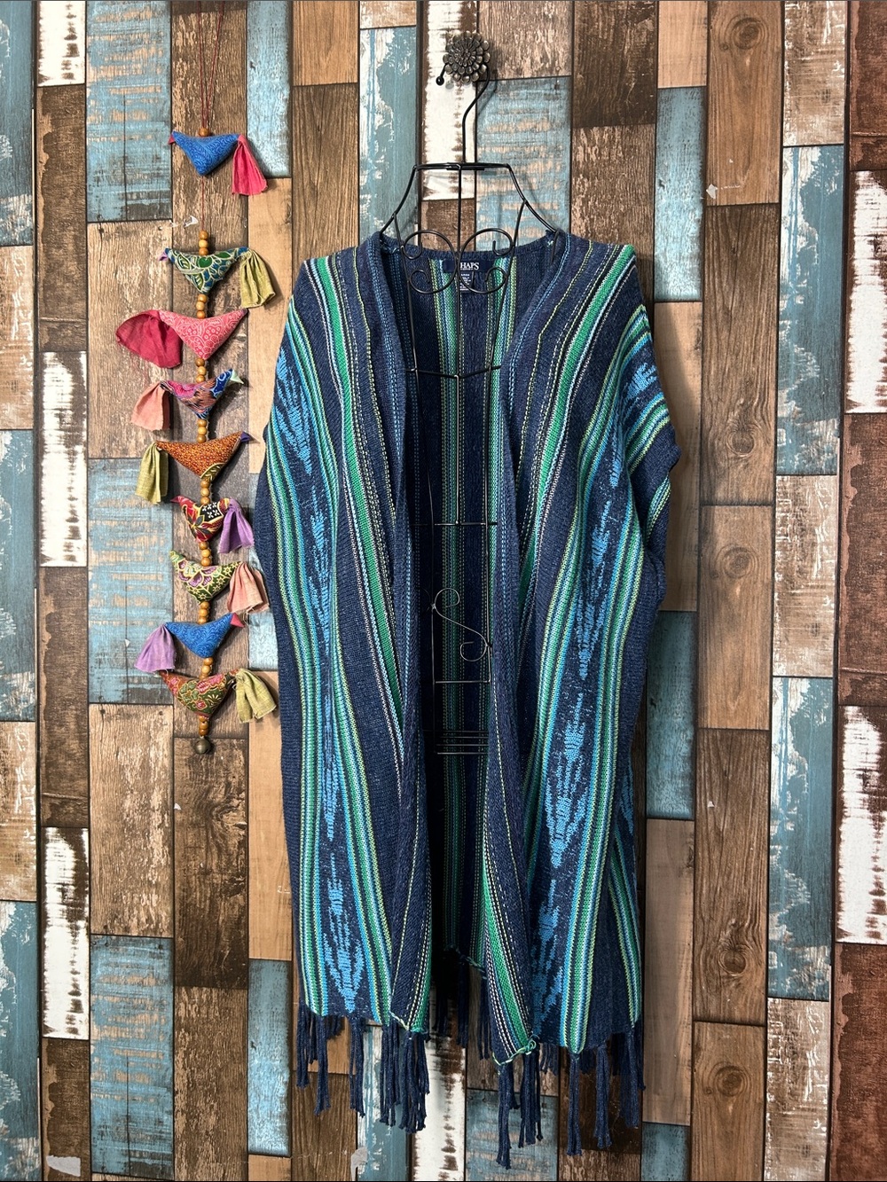 Chaps Blue & Teal Striped Open-Front Shawl